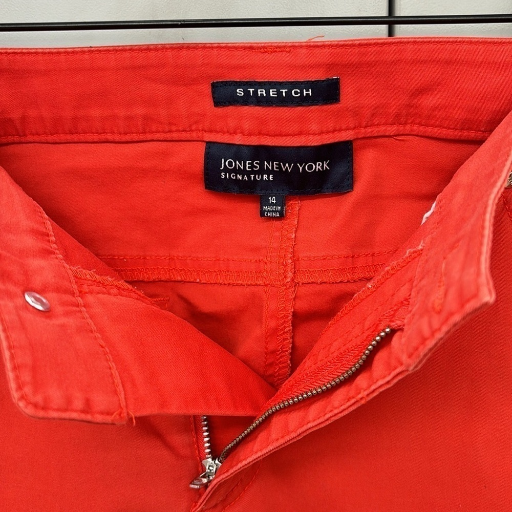 Jones New York Signature Stretch Jeans Orange 5 Pocket Zip Fall Neutral Cotton - Picture 2 of 8